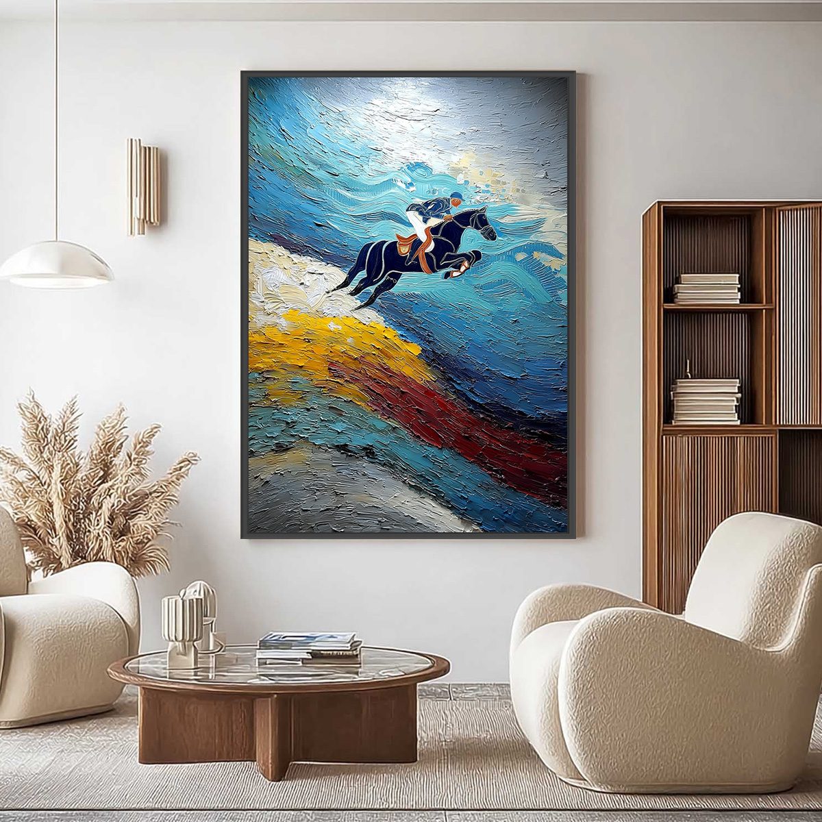 APEX JUMP: Dynamic Textured Equestrian Horse Jumping Painting
