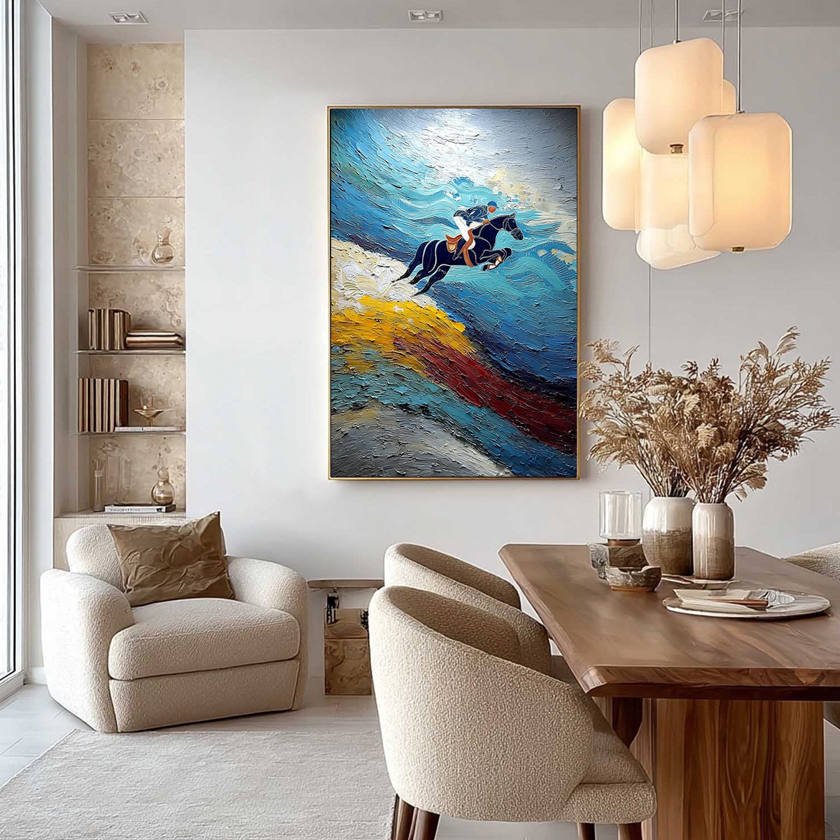 APEX JUMP: Dynamic Textured Equestrian Horse Jumping Painting