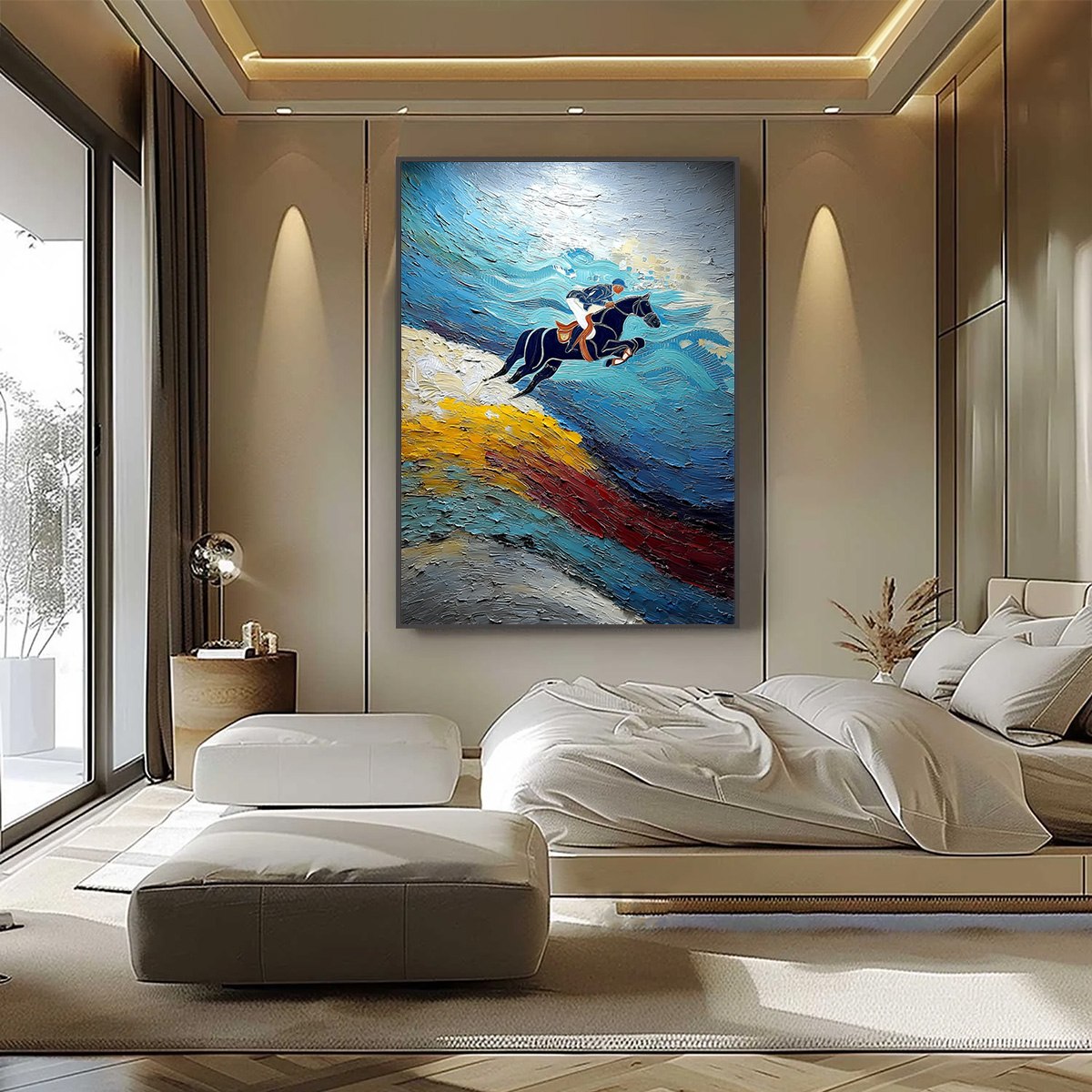 APEX JUMP: Dynamic Textured Equestrian Horse Jumping Painting