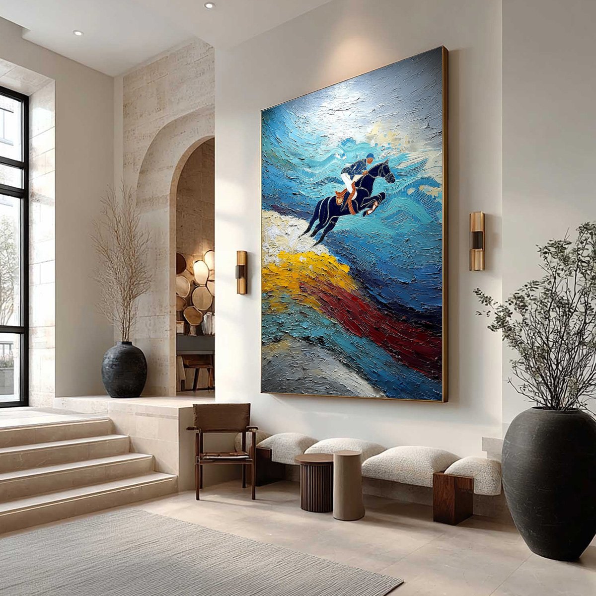 APEX JUMP: Dynamic Textured Equestrian Horse Jumping Painting