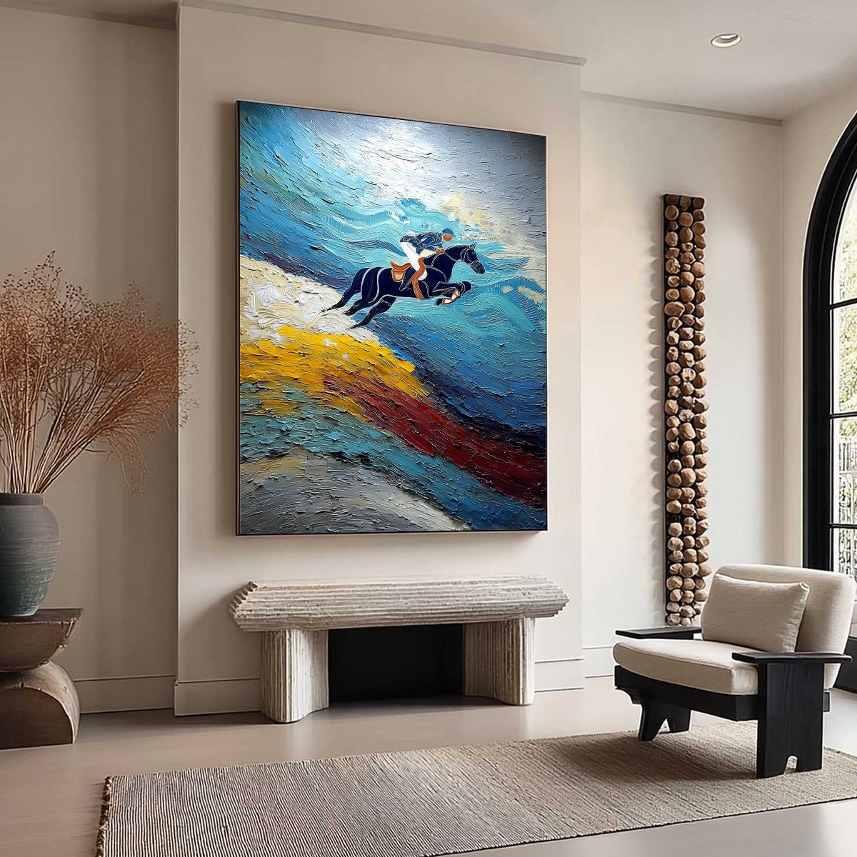APEX JUMP: Dynamic Textured Equestrian Horse Jumping Painting