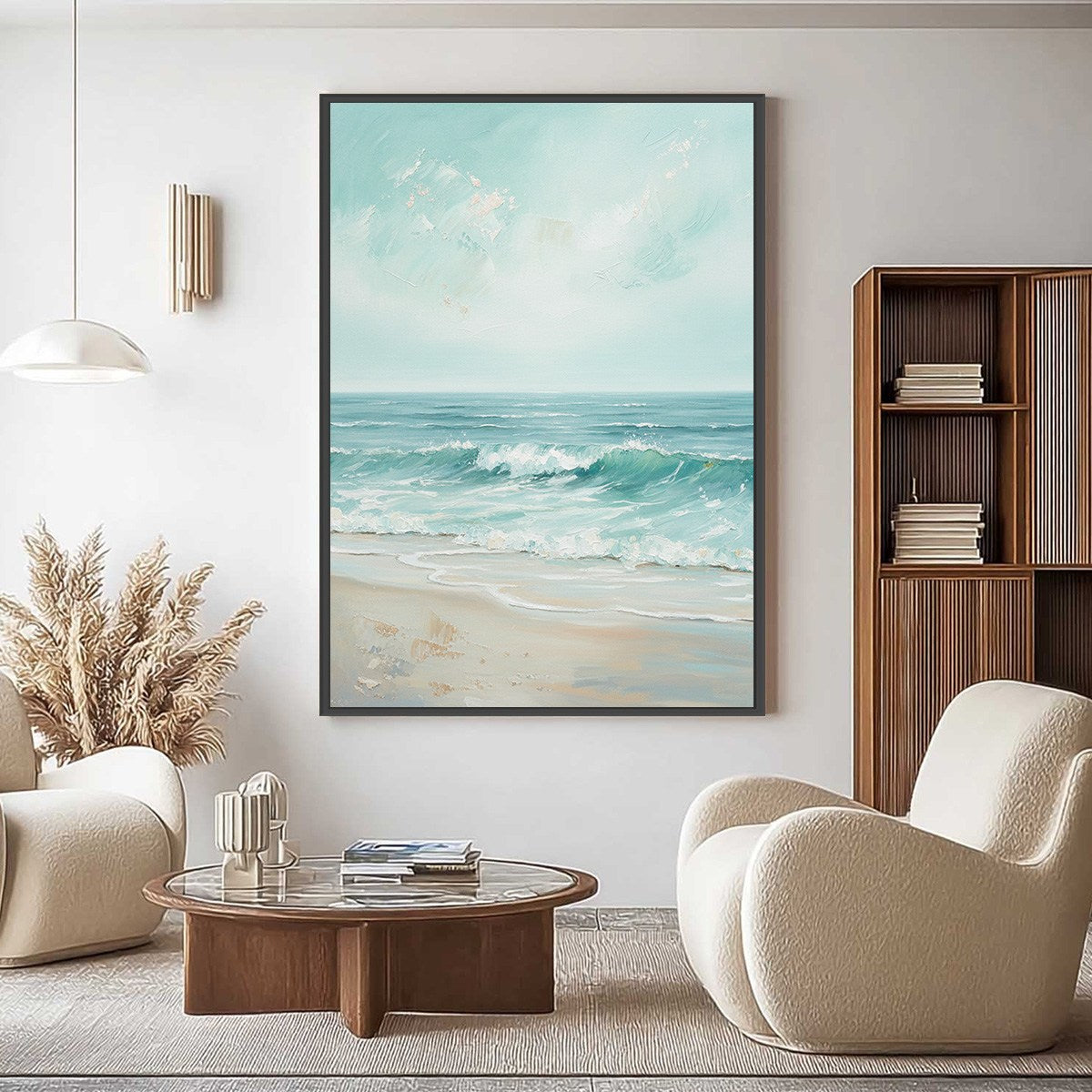 AQUA HORIZON: Textured Vertical Seascape Oil Painting
