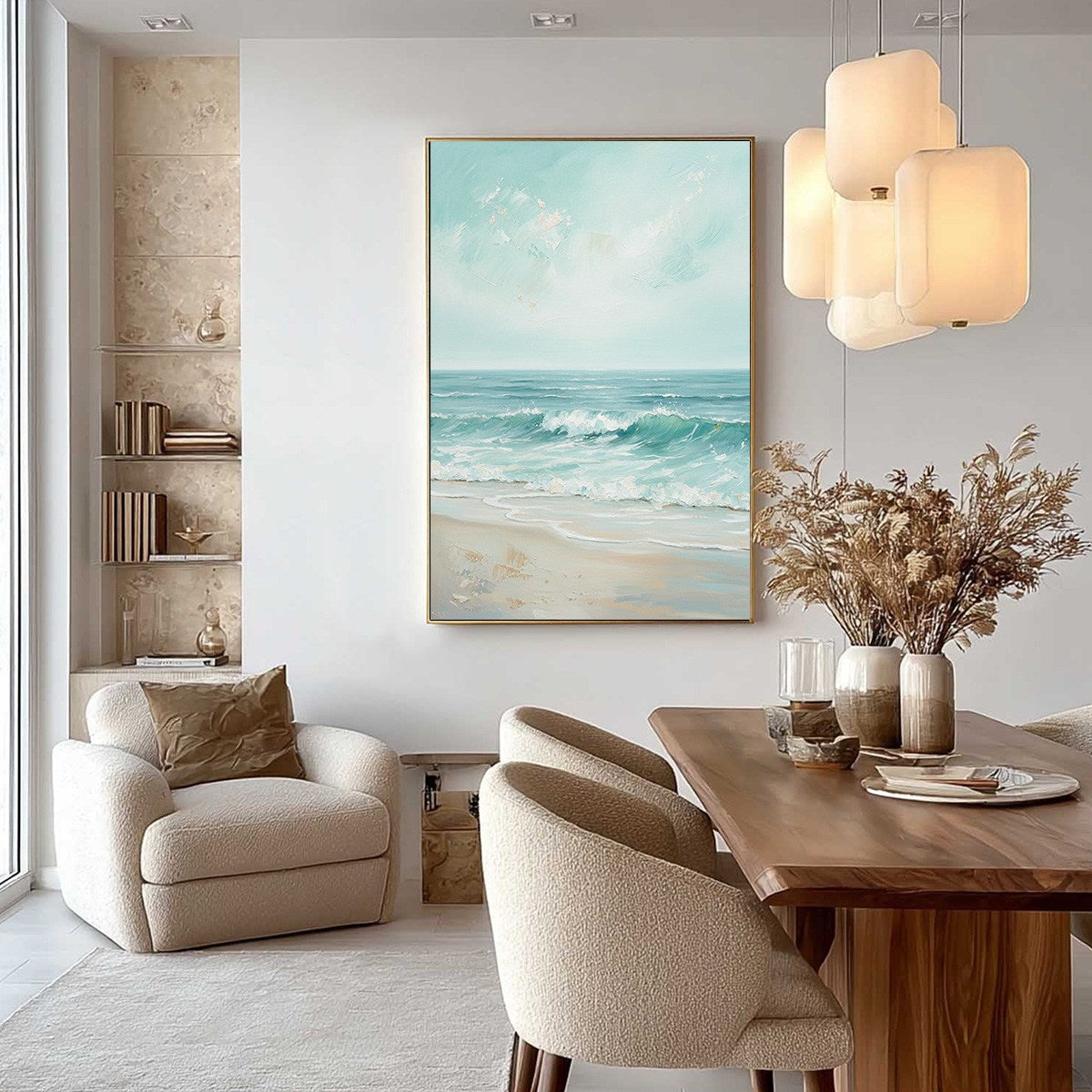 AQUA HORIZON: Textured Vertical Seascape Oil Painting