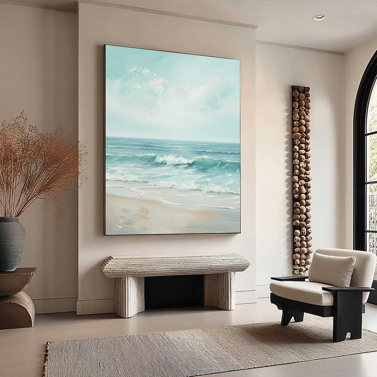 AQUA HORIZON: Textured Vertical Seascape Oil Painting