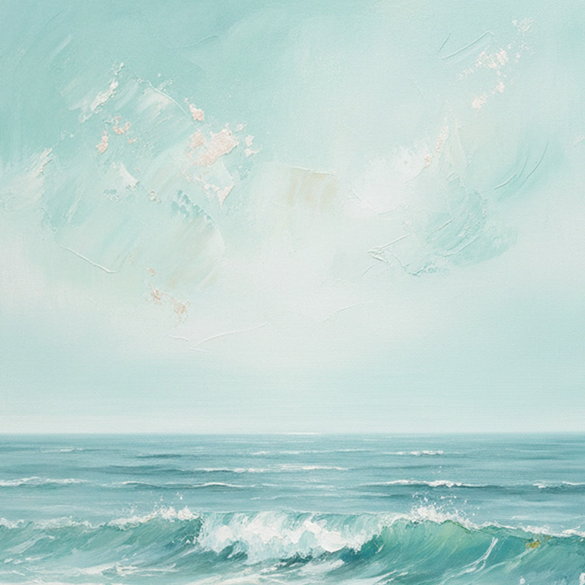 AQUA HORIZON: Textured Vertical Seascape Oil Painting