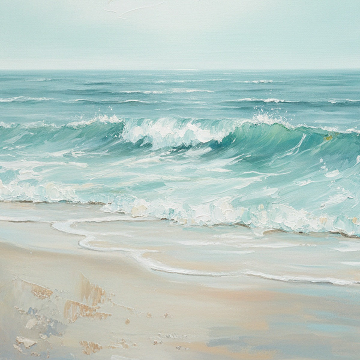 AQUA HORIZON: Textured Vertical Seascape Oil Painting
