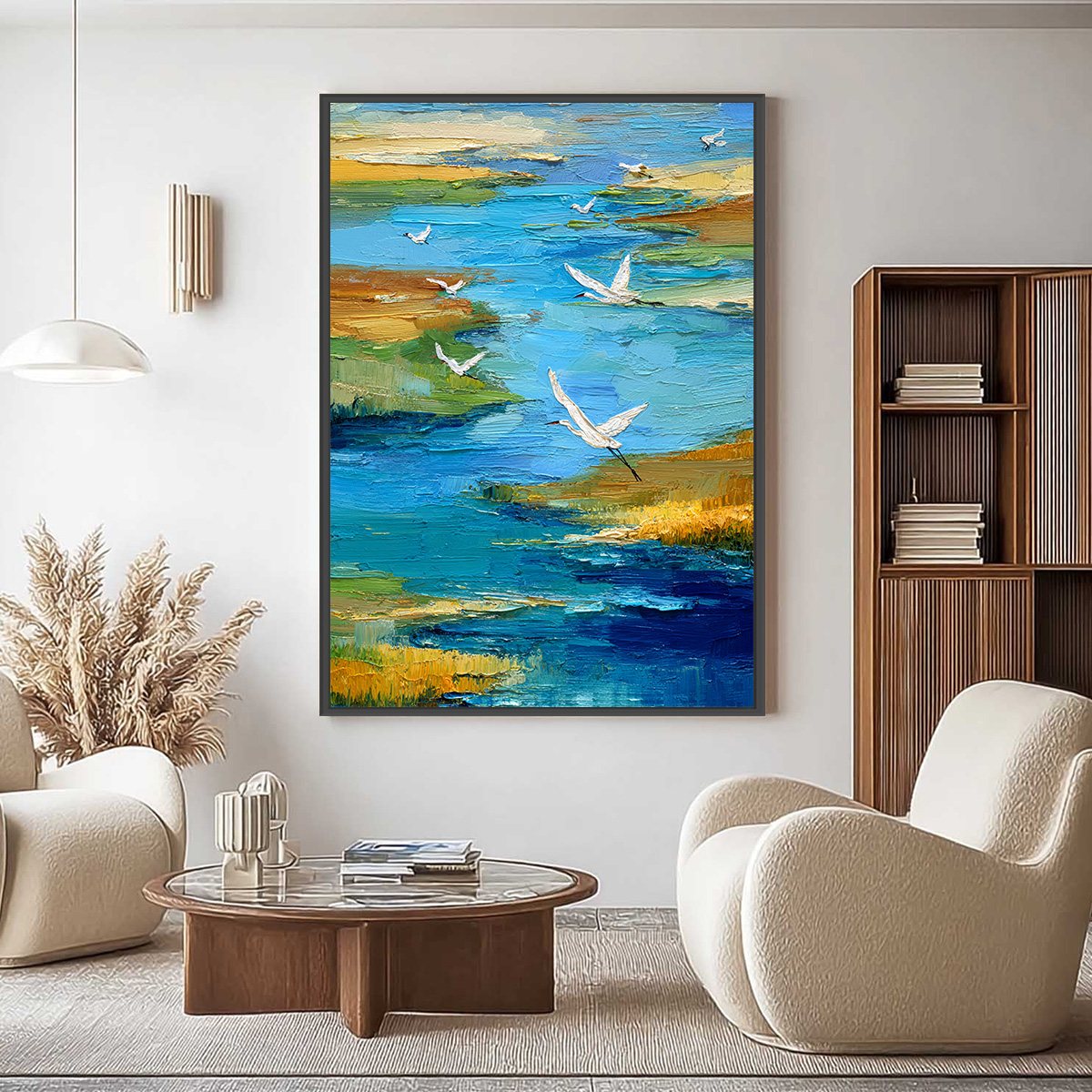 AQUAMARINE SOJOURN: Textured Impasto Coastal Landscape Painting with Birds