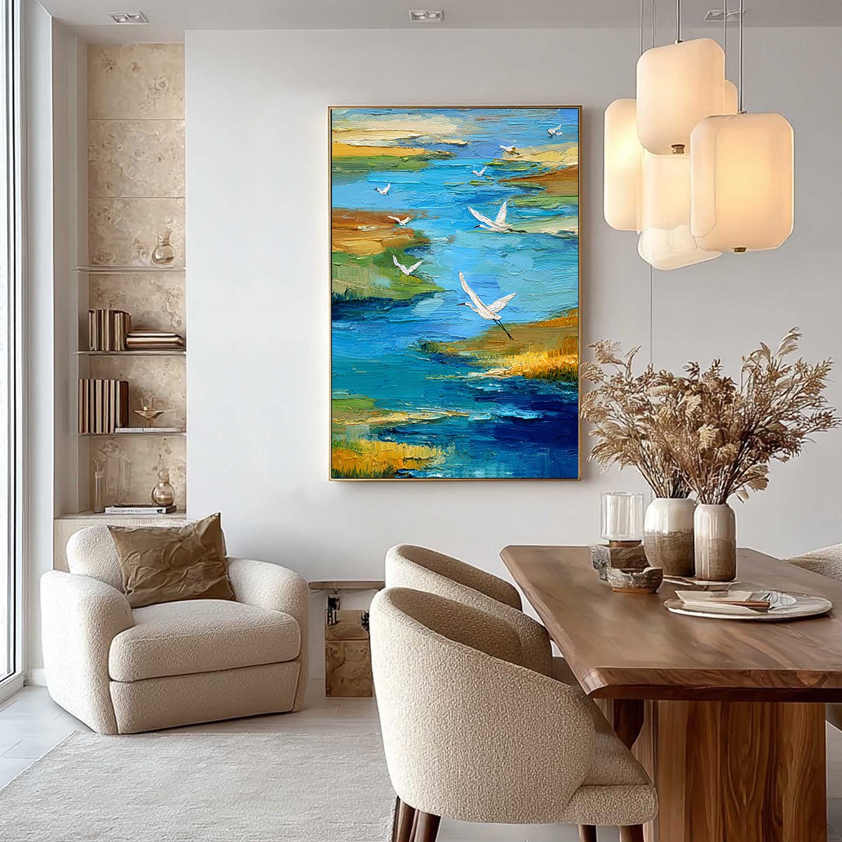 AQUAMARINE SOJOURN: Textured Impasto Coastal Landscape Painting with Birds