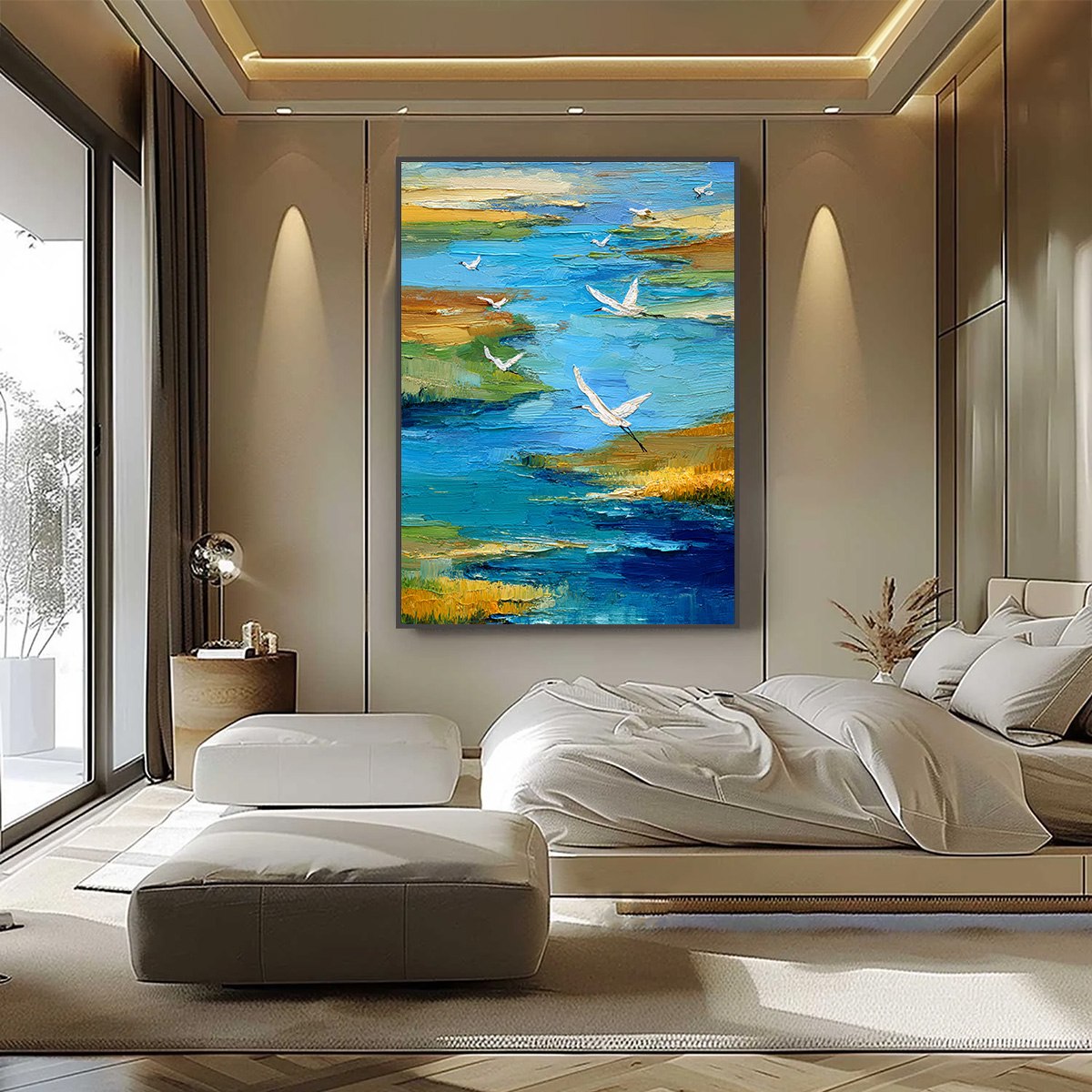 AQUAMARINE SOJOURN: Textured Impasto Coastal Landscape Painting with Birds