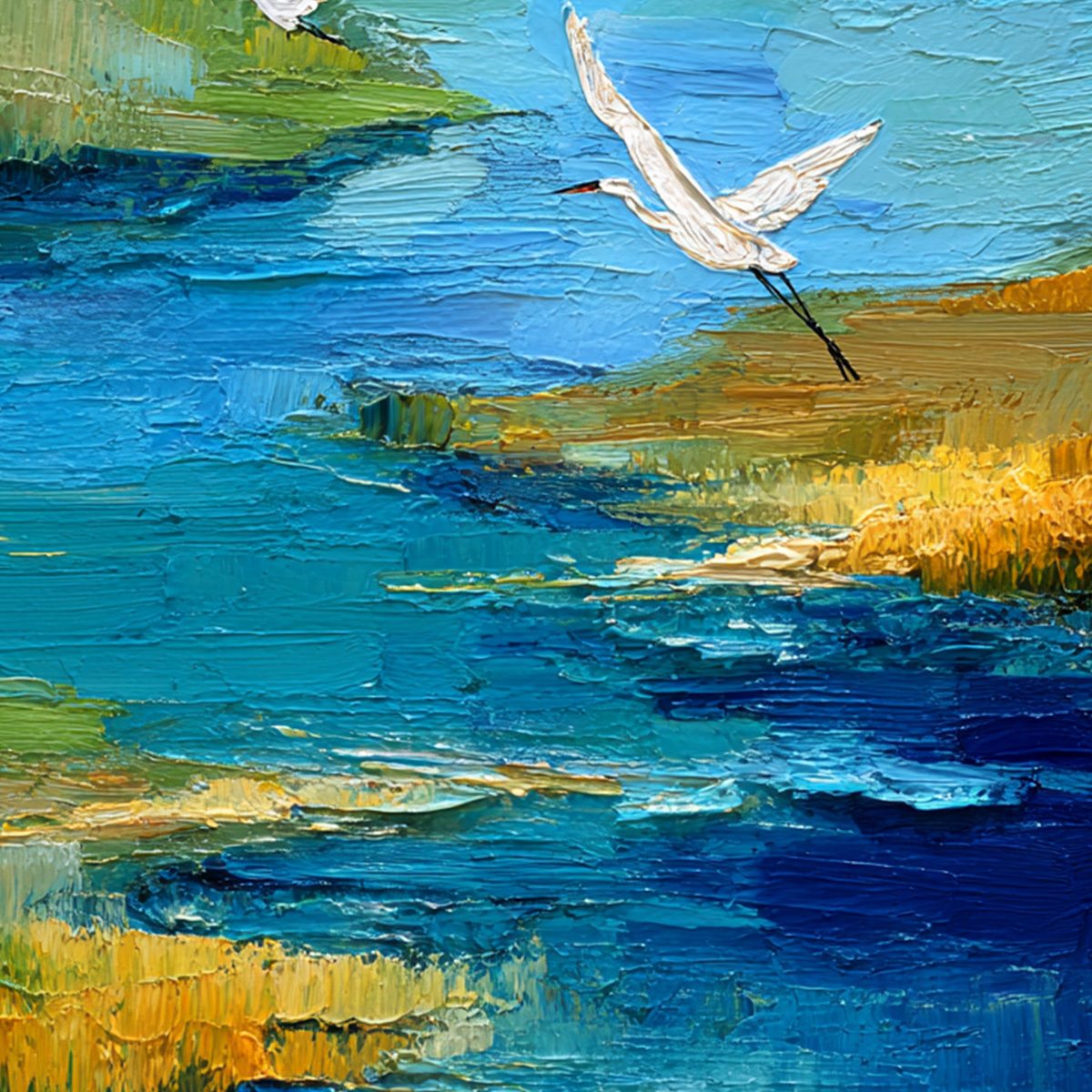 AQUAMARINE SOJOURN: Textured Impasto Coastal Landscape Painting with Birds