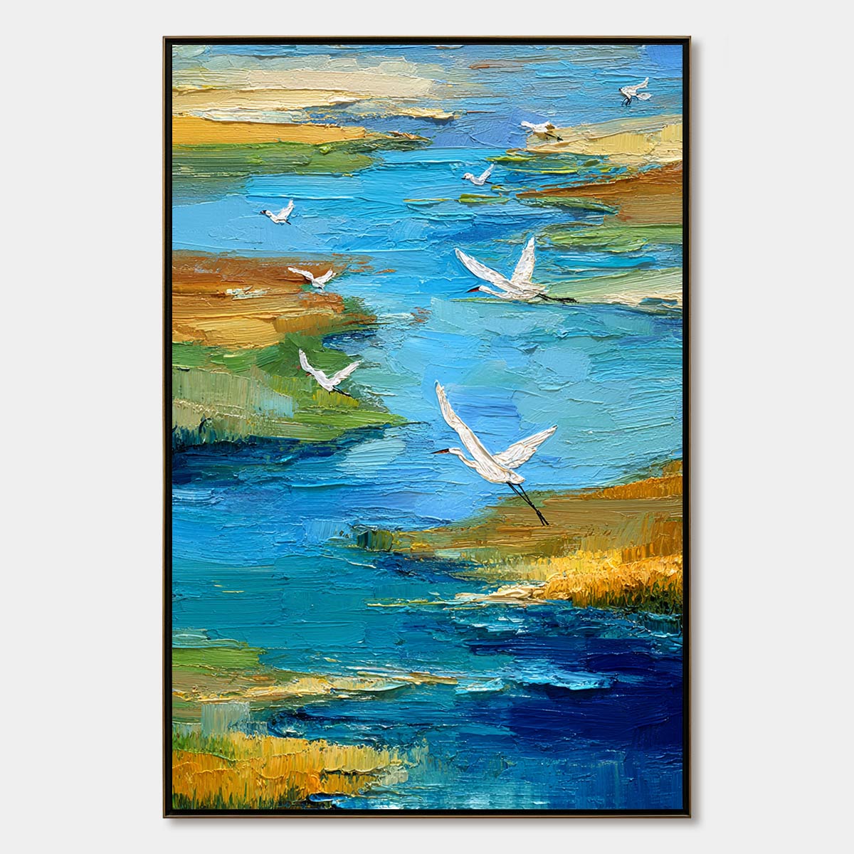AQUAMARINE SOJOURN: Textured Impasto Coastal Landscape Painting with Birds
