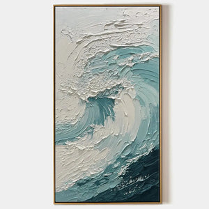 Textured Ocean Wave Painting, Vertical Canvas, Coastal Wall Art