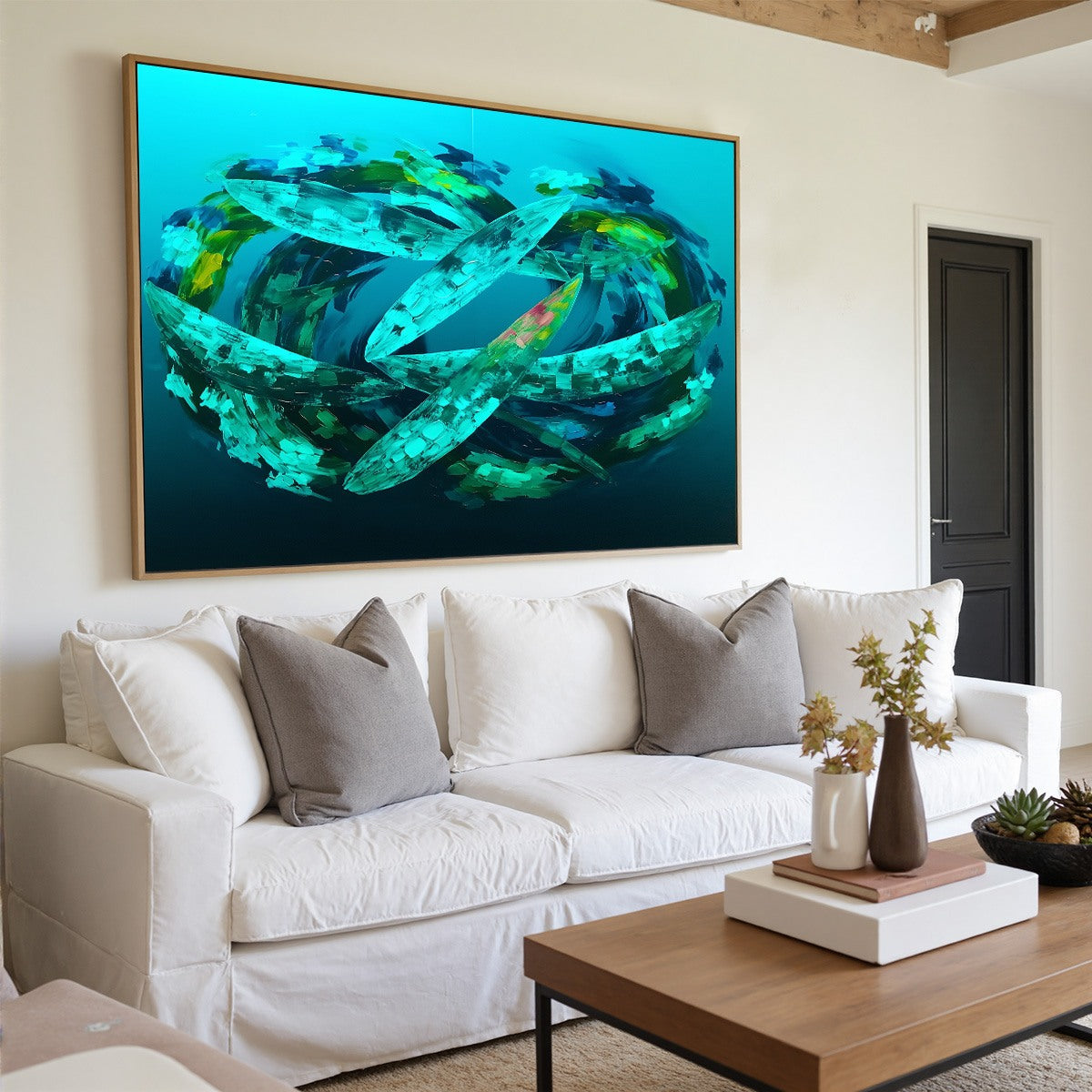 AQUAMARINE DREAM: Textured Abstract Oil Painting in Blues & Greens