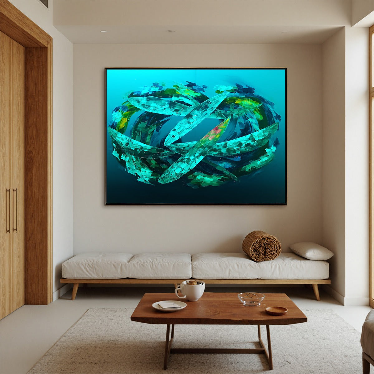 AQUAMARINE DREAM: Textured Abstract Oil Painting in Blues & Greens