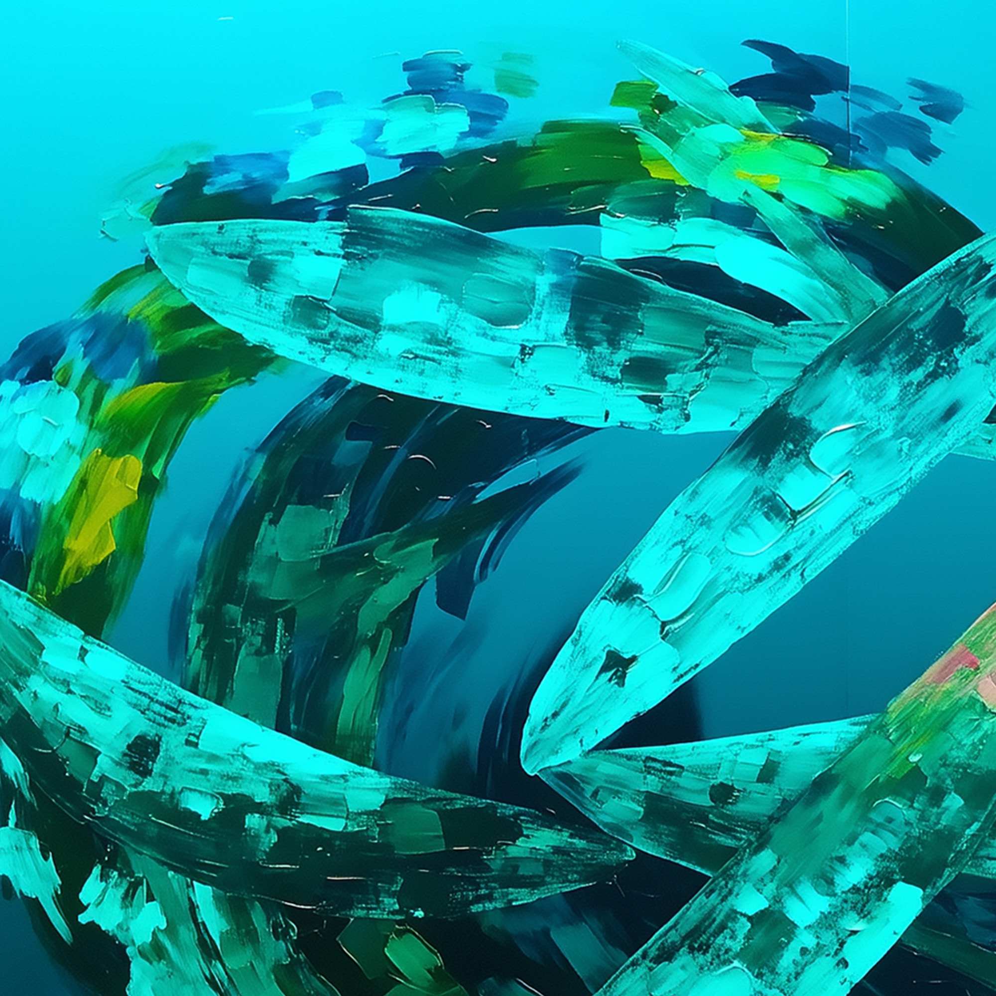 AQUAMARINE DREAM: Textured Abstract Oil Painting in Blues & Greens