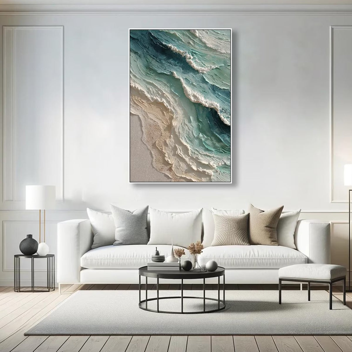 AQUAMARINE RUSH: Textured Impasto Ocean Wave Painting
