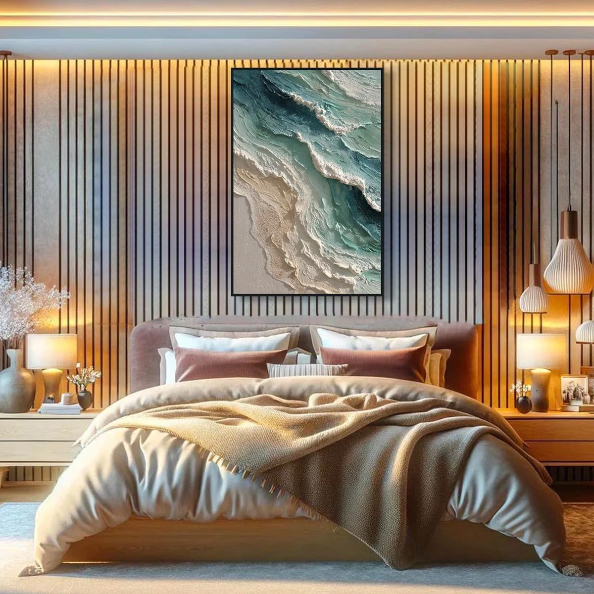 AQUAMARINE RUSH: Textured Impasto Ocean Wave Painting