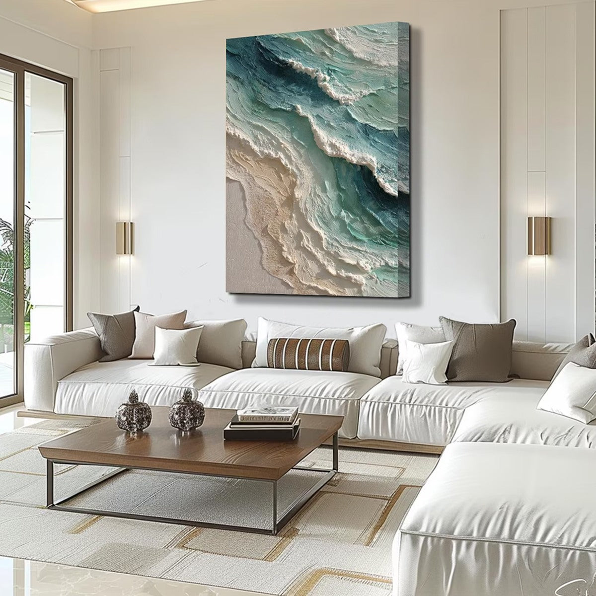 AQUAMARINE RUSH: Textured Impasto Ocean Wave Painting