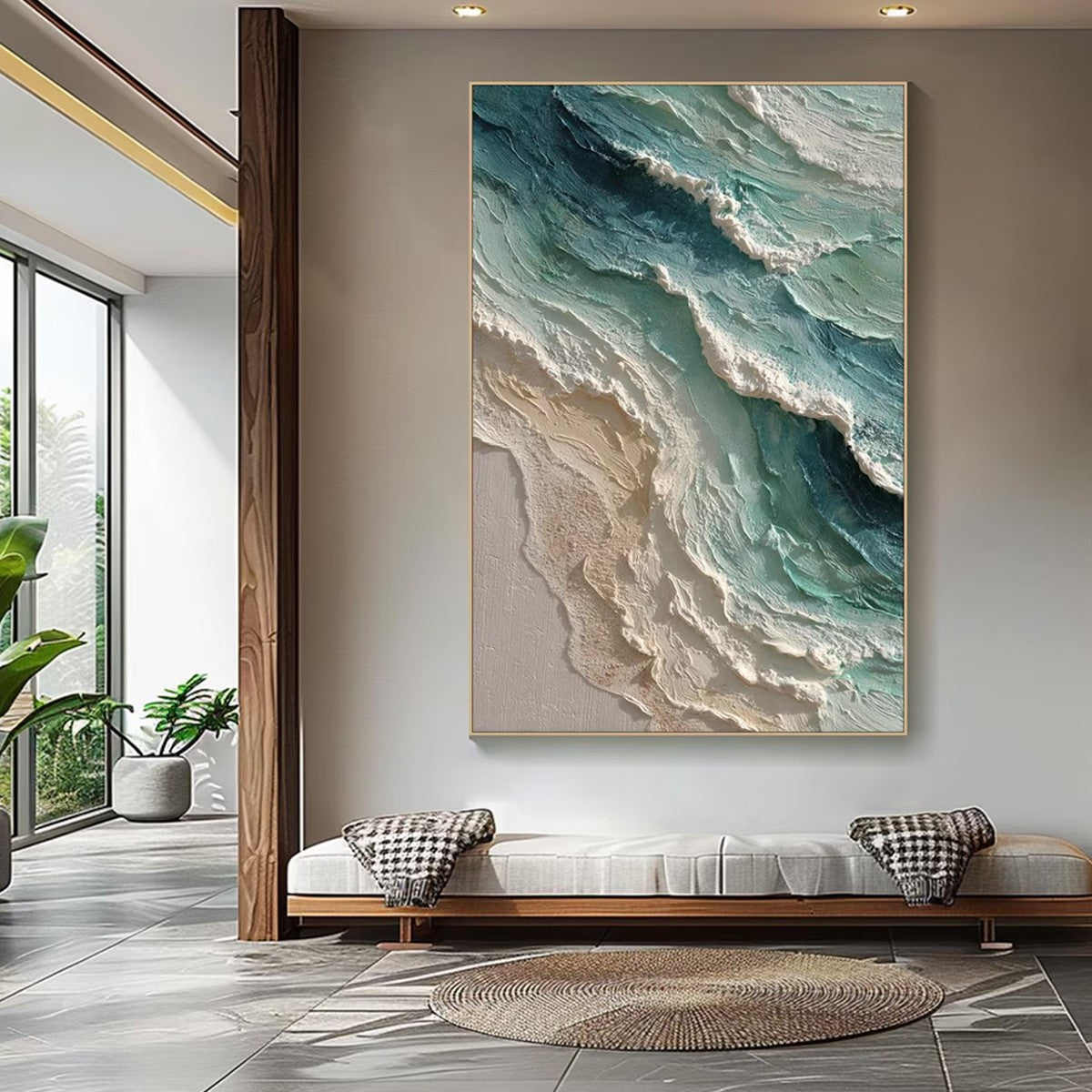 AQUAMARINE RUSH: Textured Impasto Ocean Wave Painting
