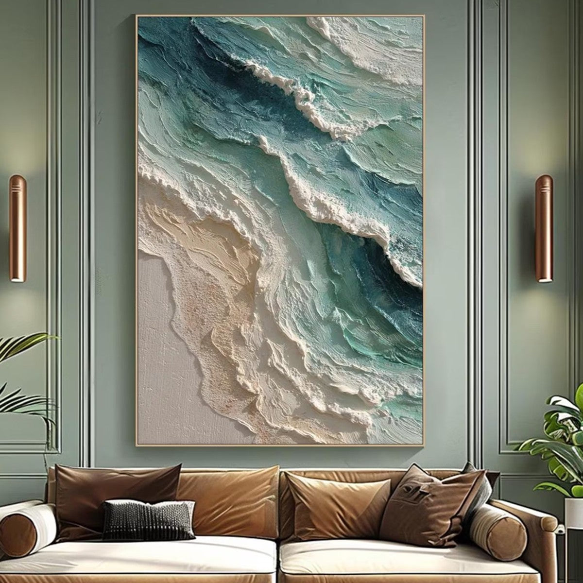 Aquamarine Rush Textured Wave Painting | Coastal Impasto Oil Art