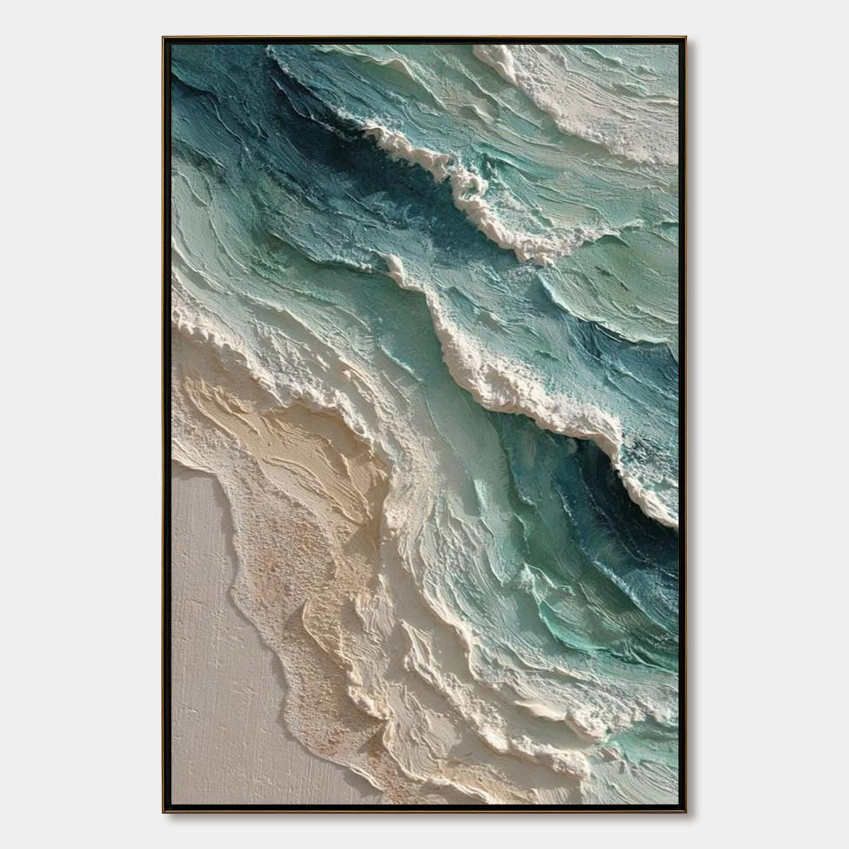 AQUAMARINE RUSH: Textured Impasto Ocean Wave Painting