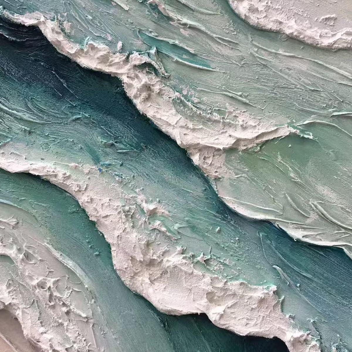 AQUAMARINE RUSH: Textured Impasto Ocean Wave Painting