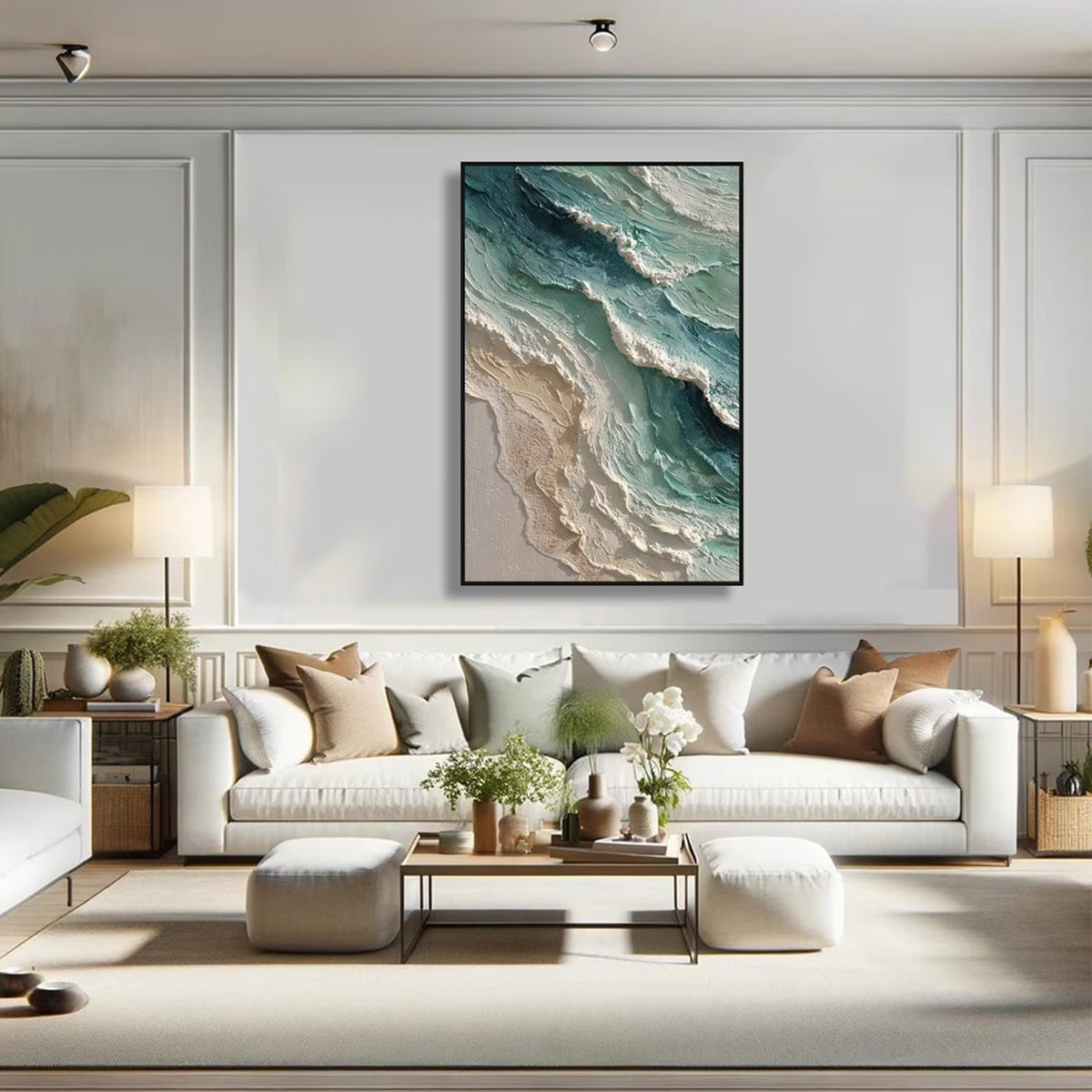 AQUAMARINE RUSH: Textured Impasto Ocean Wave Painting