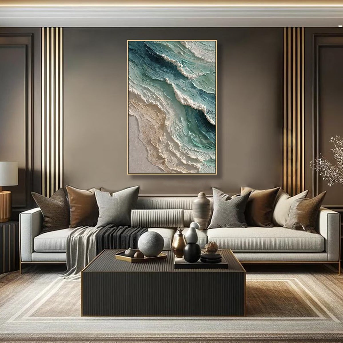 AQUAMARINE RUSH: Textured Impasto Ocean Wave Painting