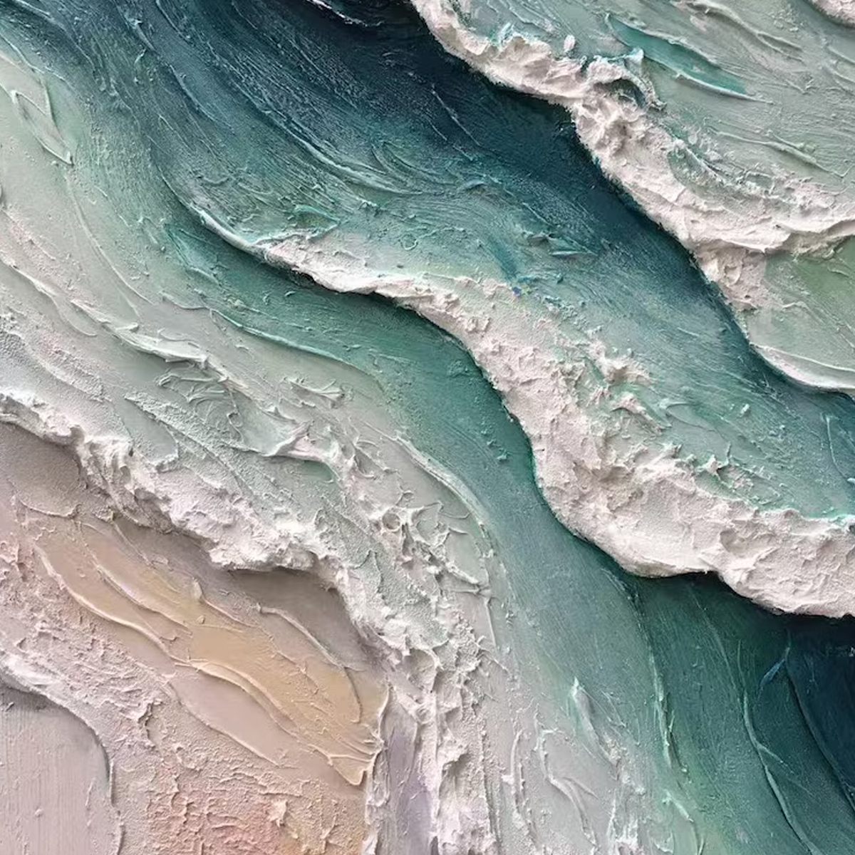 AQUAMARINE RUSH: Textured Impasto Ocean Wave Painting