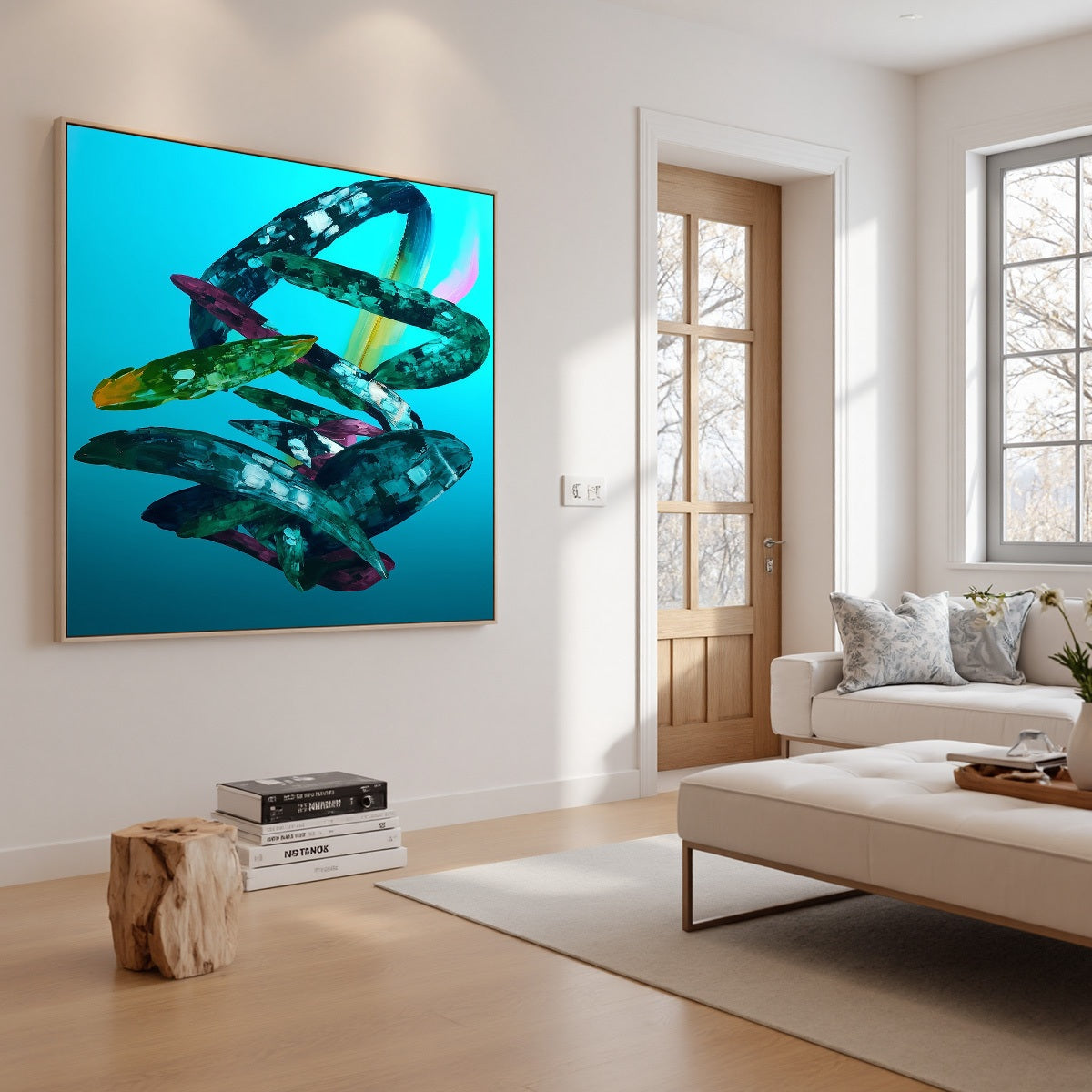 AQUAMARINE WHIRL: Textured Abstract Oil Painting in Turquoise