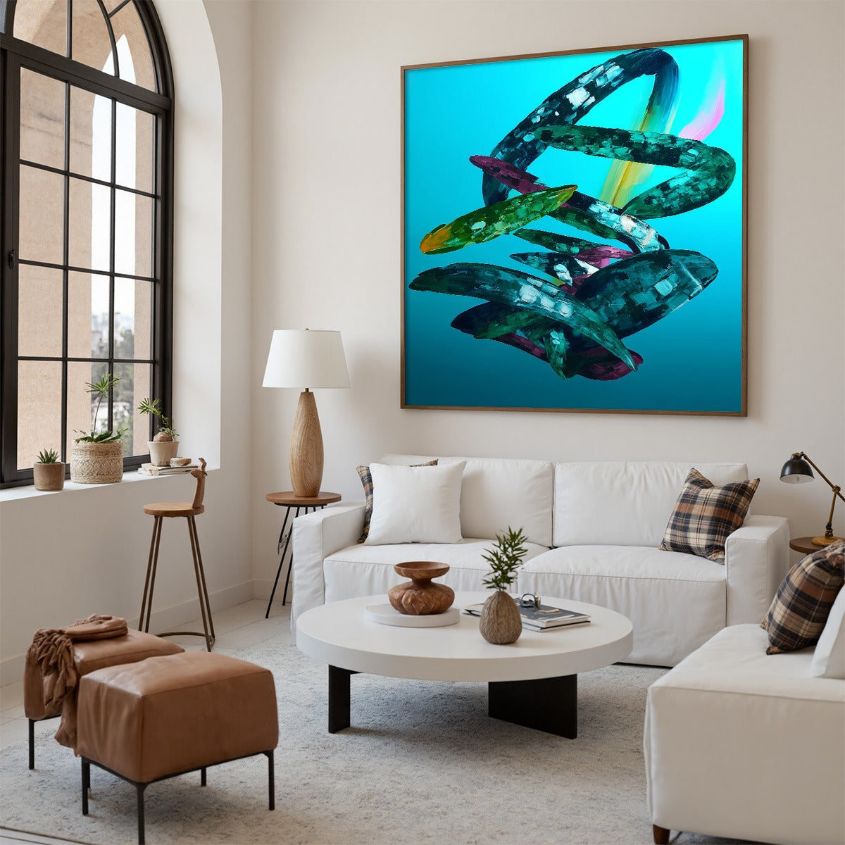 AQUAMARINE WHIRL: Textured Abstract Oil Painting in Turquoise