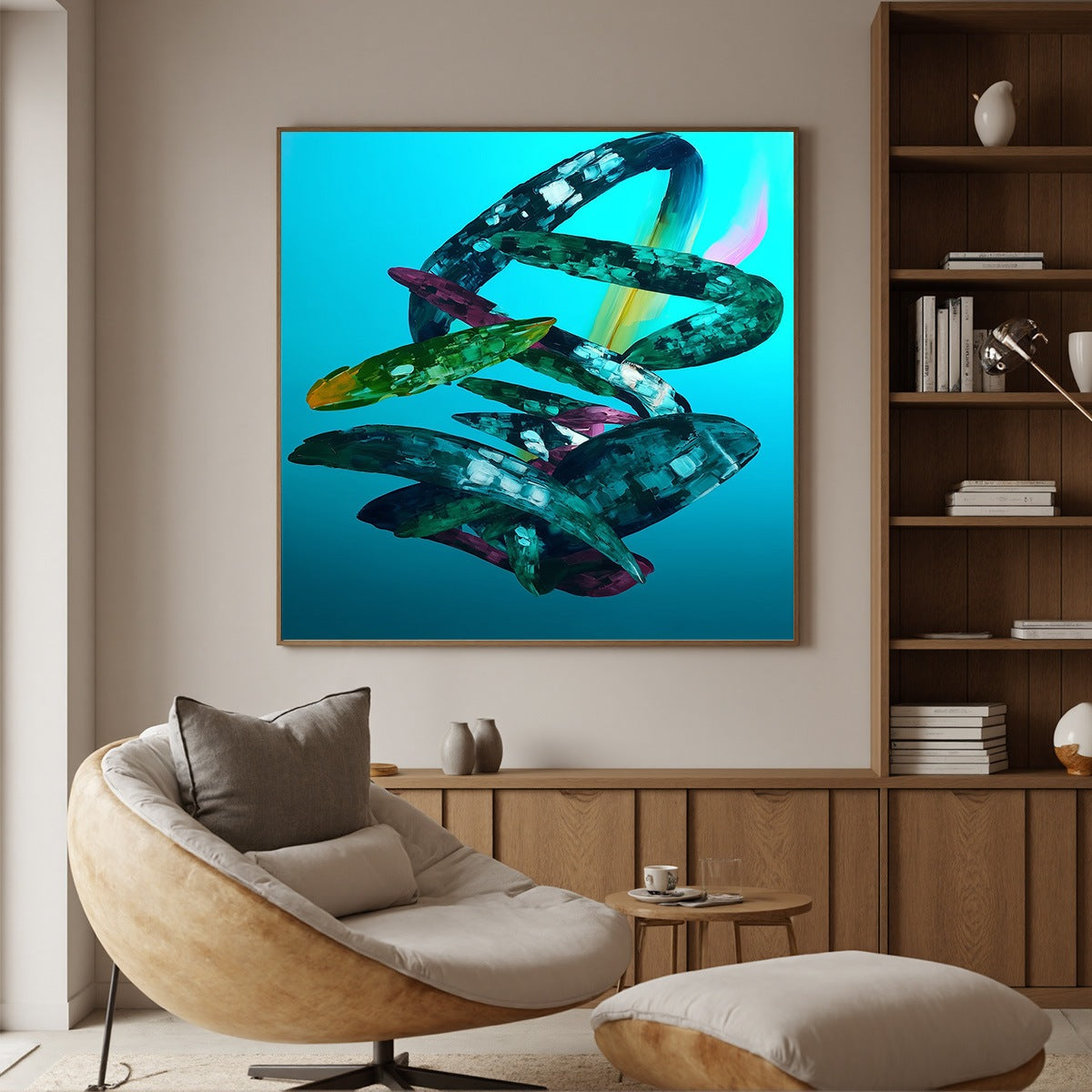 AQUAMARINE WHIRL: Textured Abstract Oil Painting in Turquoise