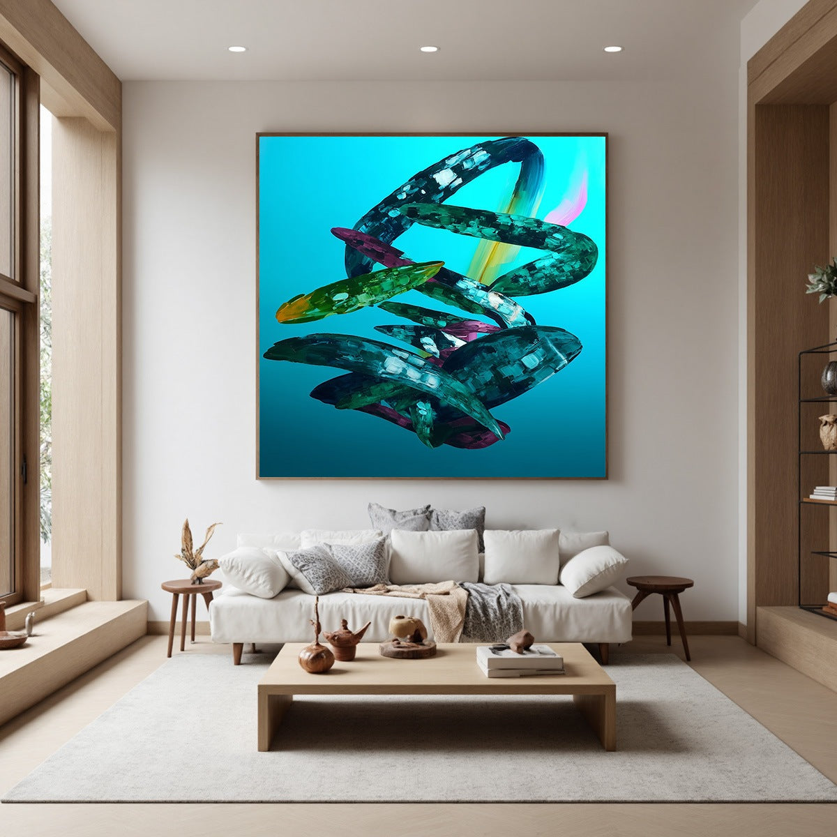 AQUAMARINE WHIRL: Textured Abstract Oil Painting in Turquoise