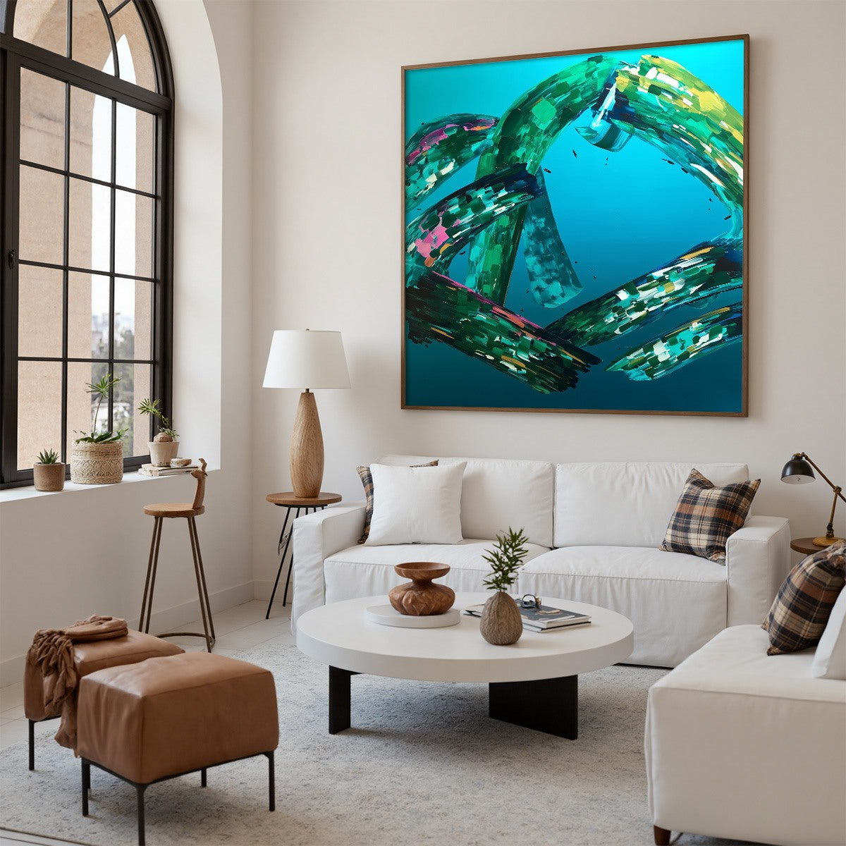 AQUAMARINE WHIRL: Textured Abstract Turquoise Oil Painting