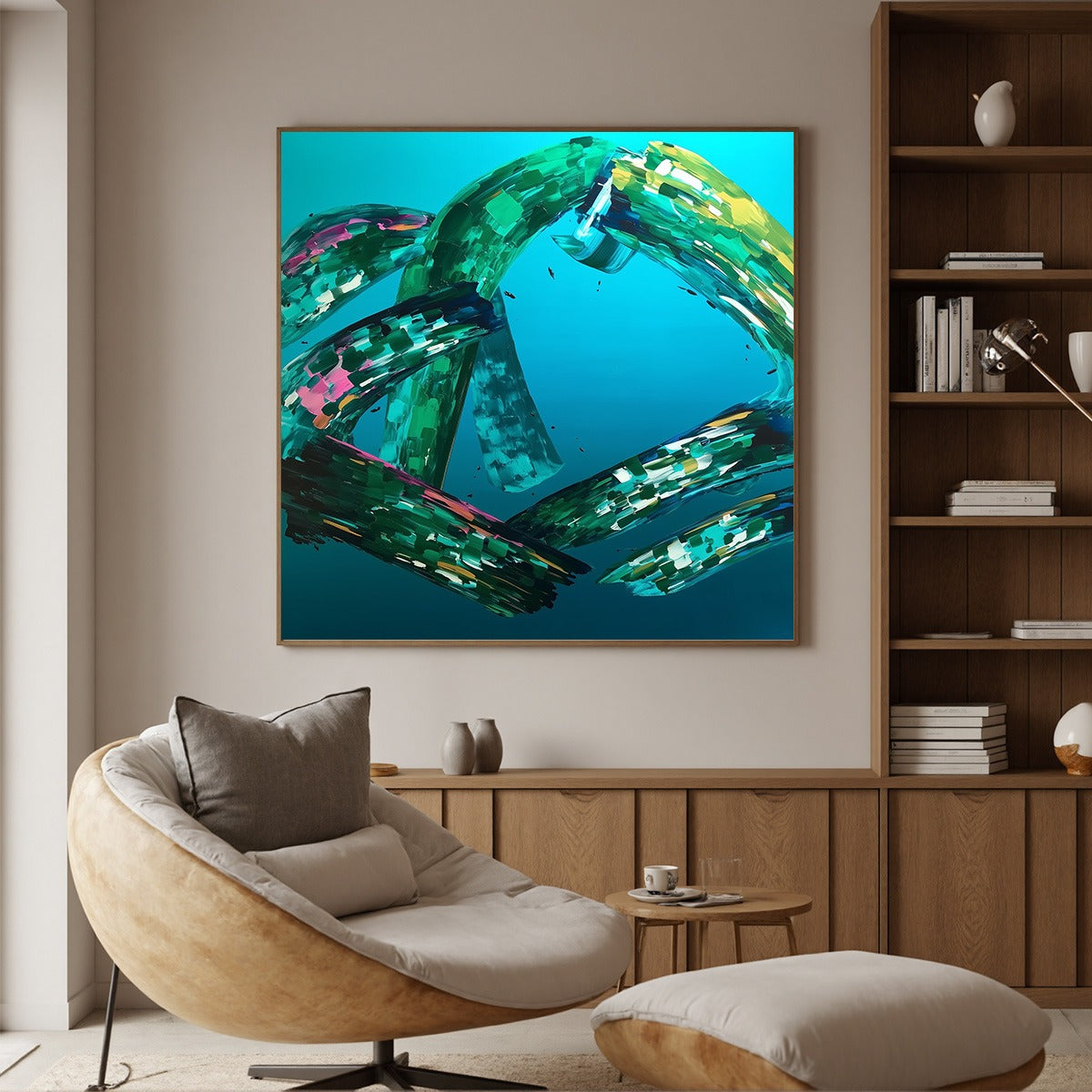 AQUAMARINE WHIRL: Textured Abstract Turquoise Oil Painting