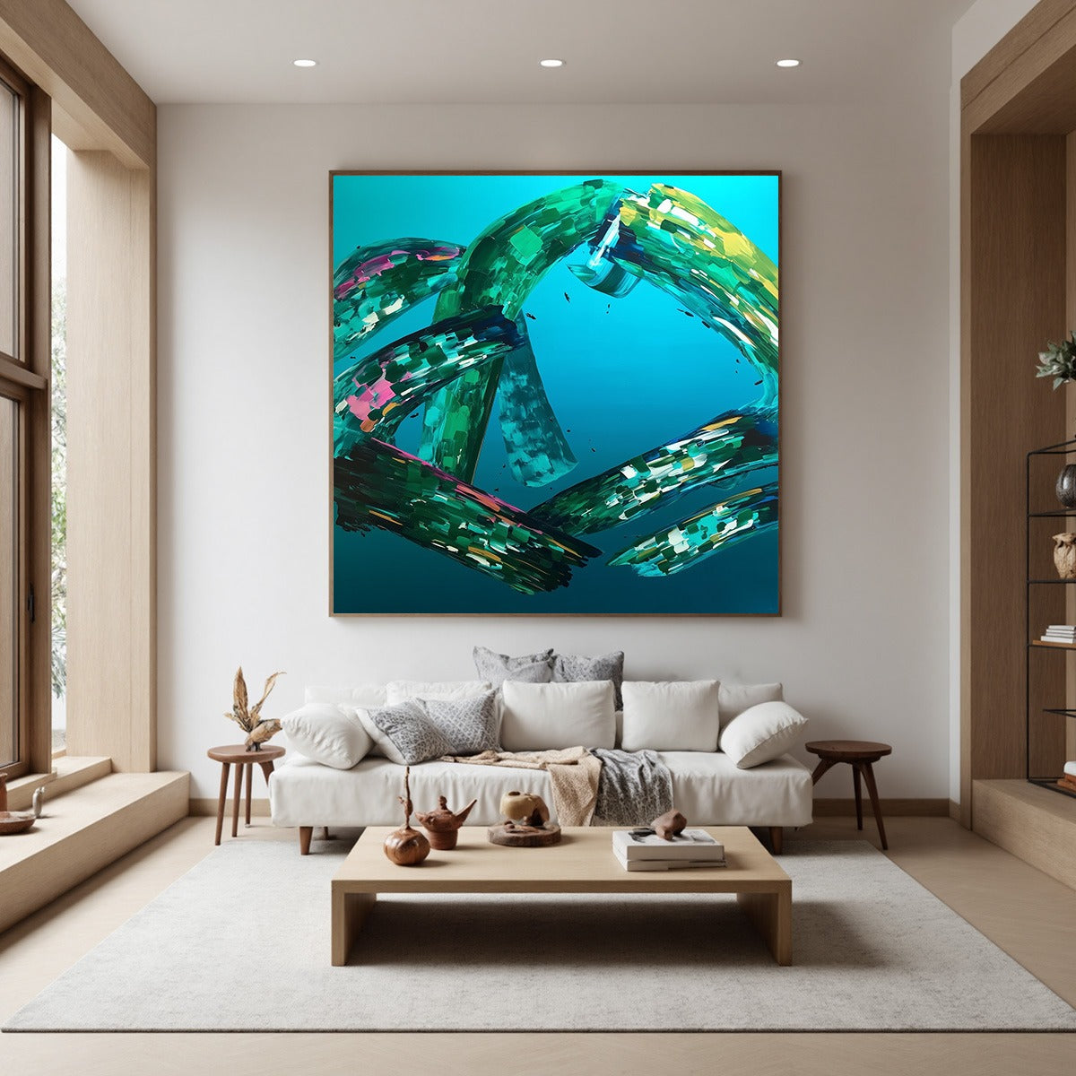 AQUAMARINE WHIRL: Textured Abstract Turquoise Oil Painting