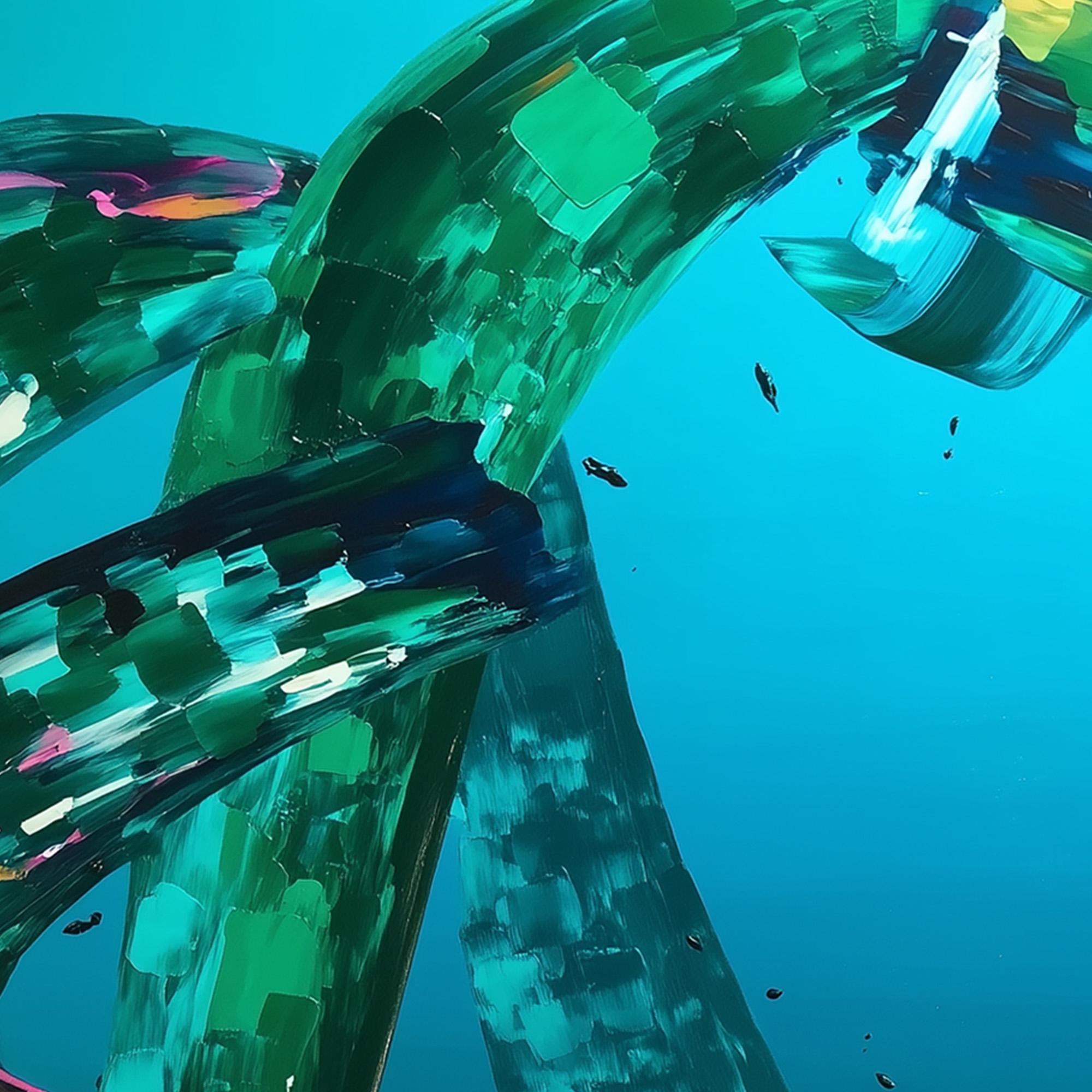 AQUAMARINE WHIRL: Textured Abstract Turquoise Oil Painting