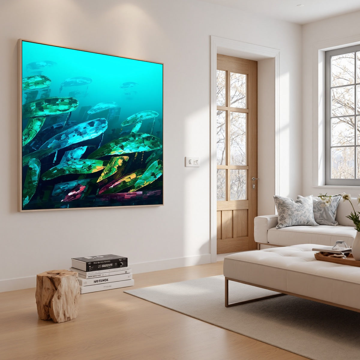 AQUATIC DREAM: Textured Abstract Teal and Green Oil Painting