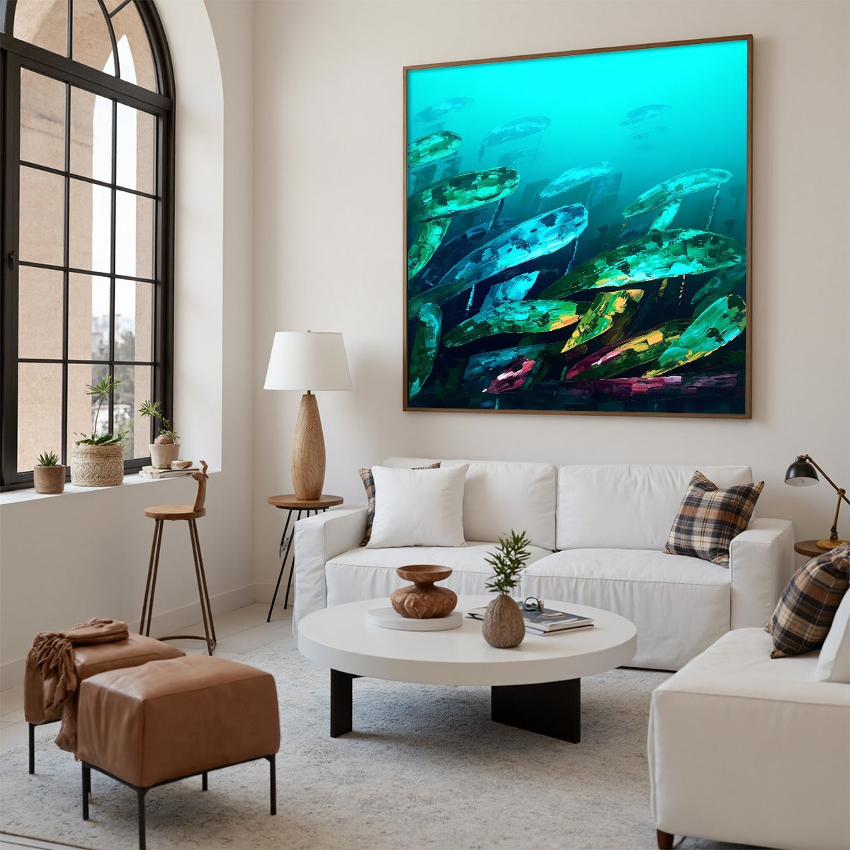 AQUATIC DREAM: Textured Abstract Teal and Green Oil Painting