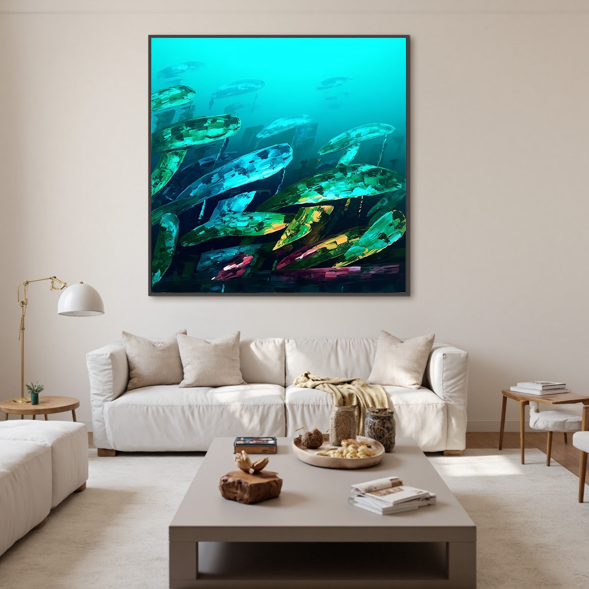 AQUATIC DREAM: Textured Abstract Teal and Green Oil Painting