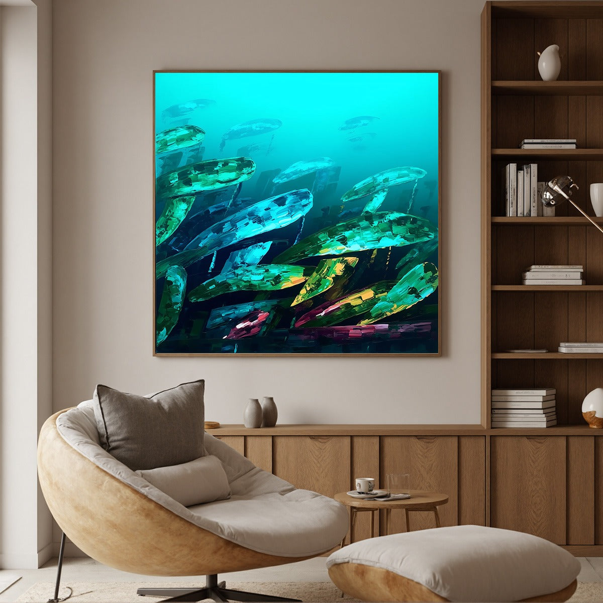 AQUATIC DREAM: Textured Abstract Teal and Green Oil Painting