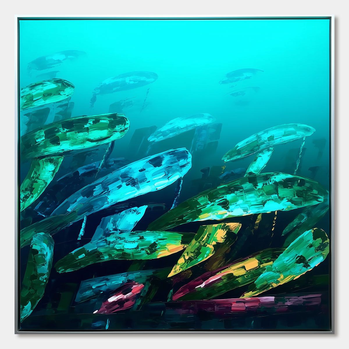 AQUATIC DREAM: Textured Abstract Teal and Green Oil Painting