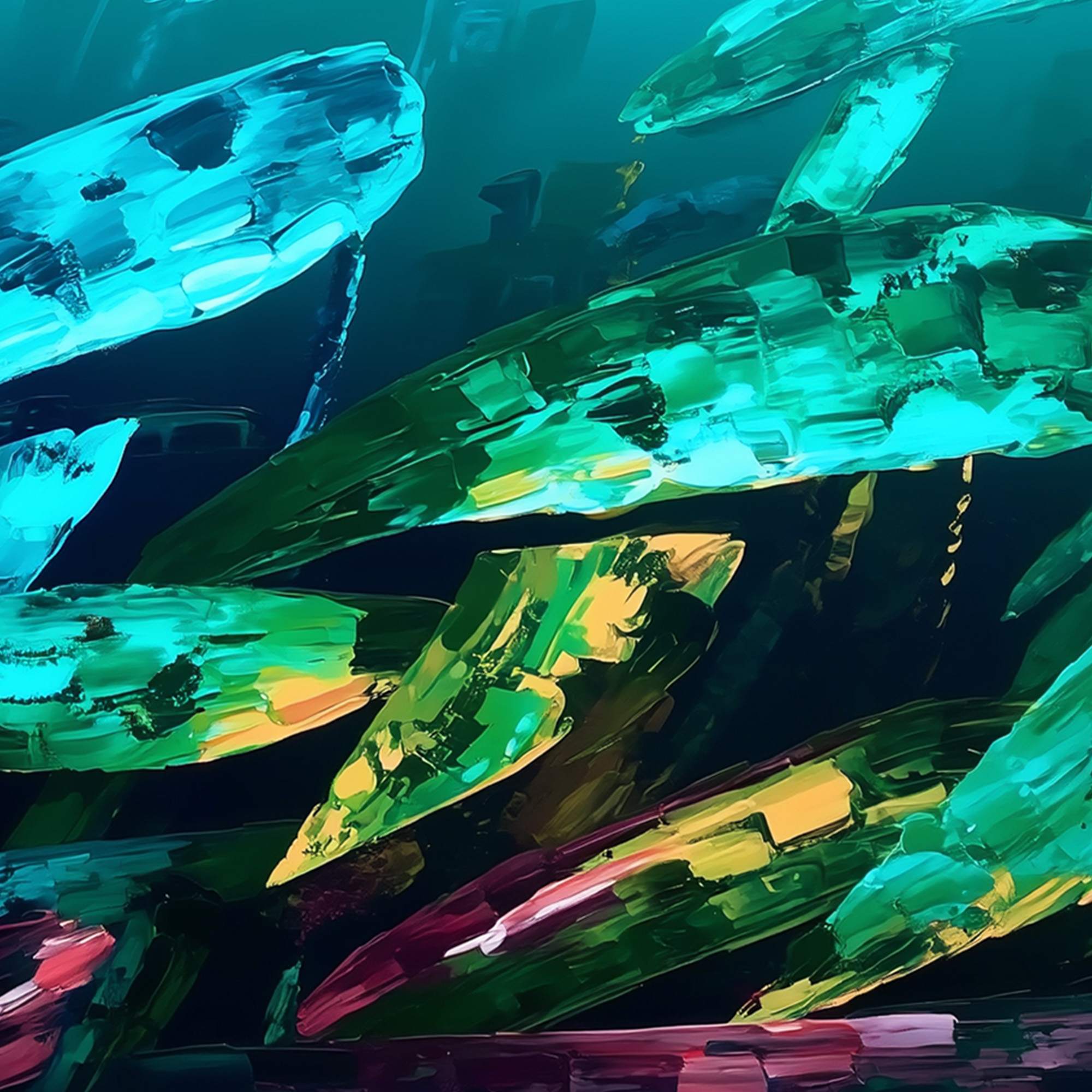 AQUATIC DREAM: Textured Abstract Teal and Green Oil Painting