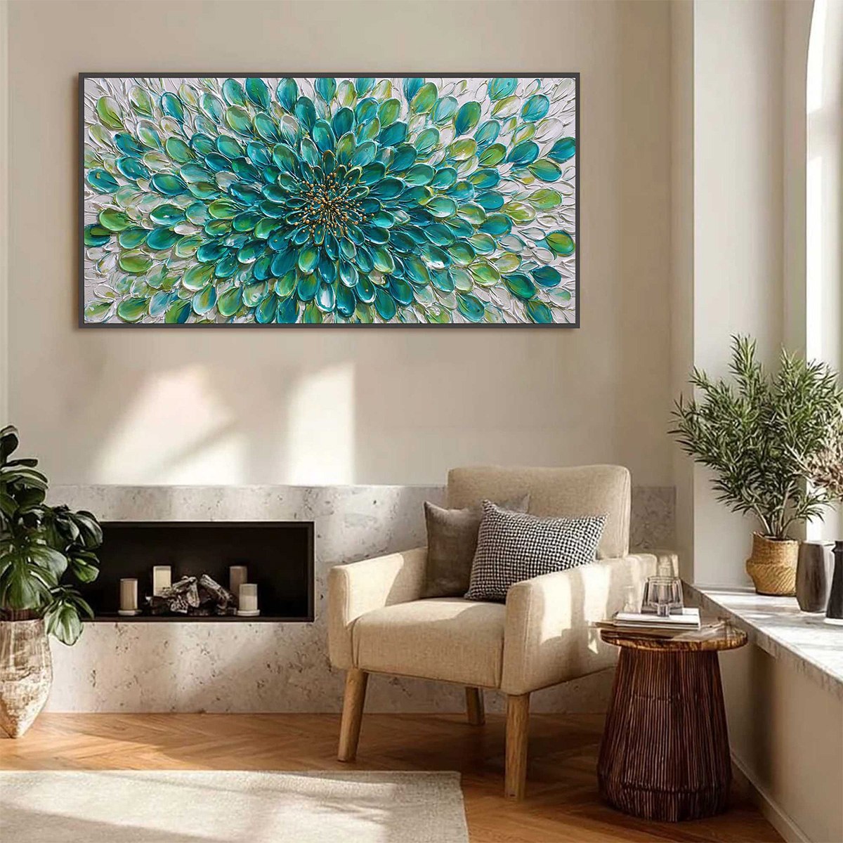 AQUA BLOOM: Textured Impasto Floral Oil Painting