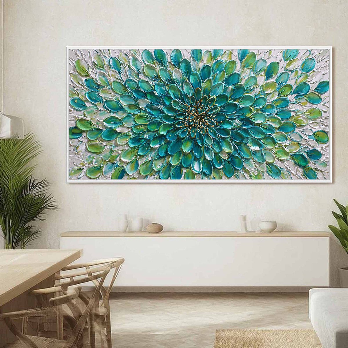 AQUA BLOOM Textured Impasto Floral Oil Painting