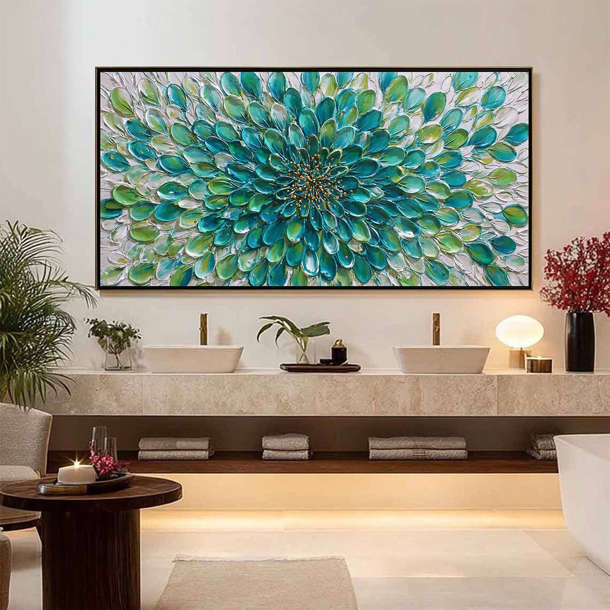AQUA BLOOM: Textured Impasto Floral Oil Painting