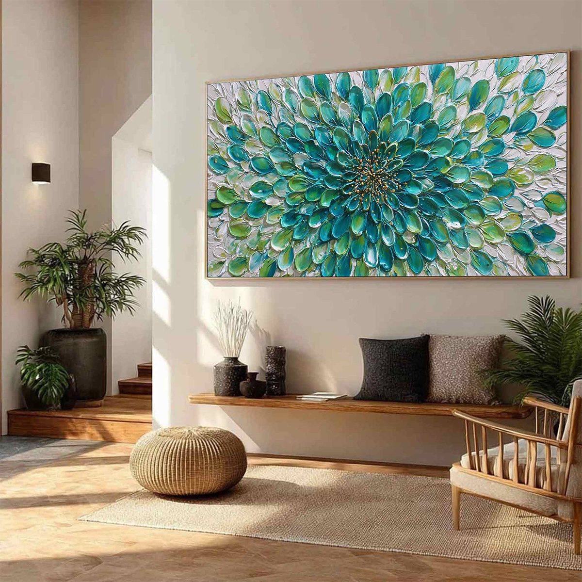 AQUA BLOOM: Textured Impasto Floral Oil Painting