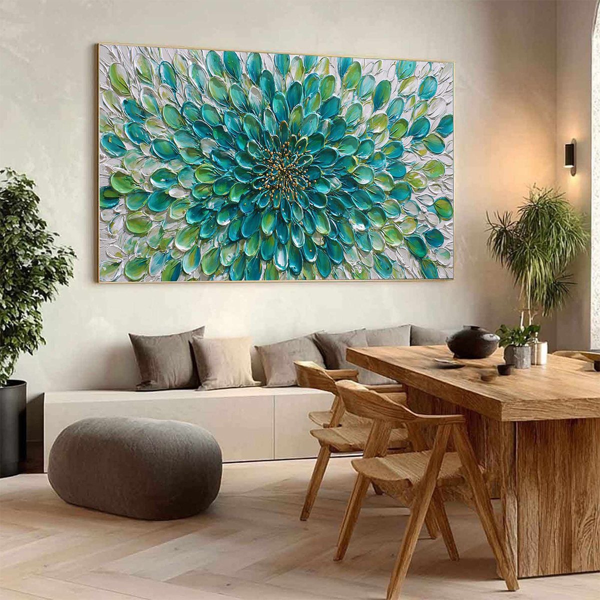 AQUA BLOOM: Textured Impasto Floral Oil Painting