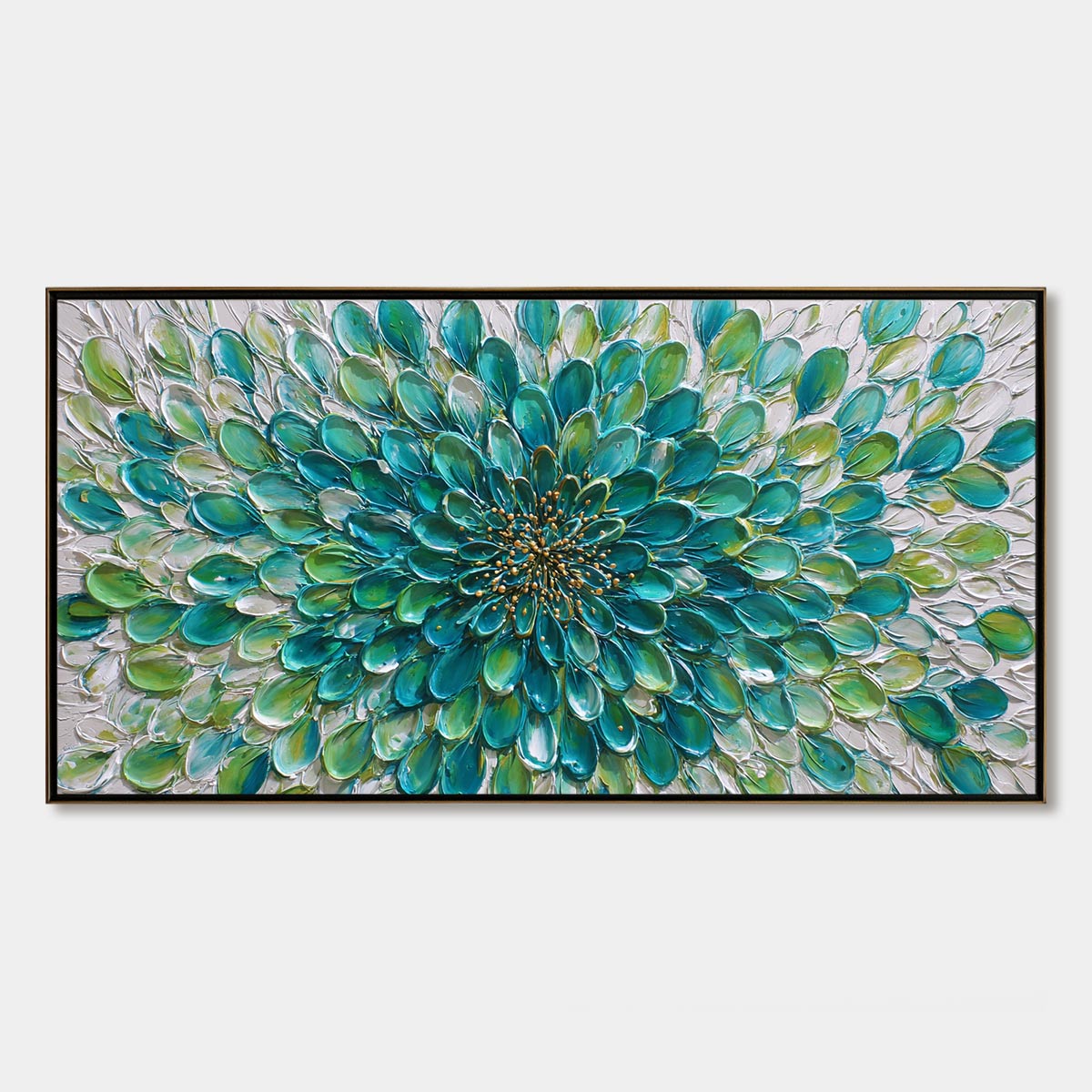 AQUA BLOOM Textured Impasto Floral Oil Painting