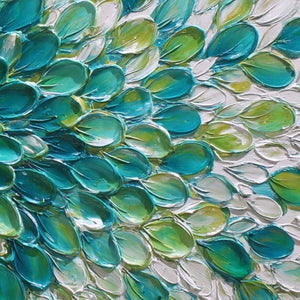 AQUA BLOOM Textured Impasto Floral Oil Painting